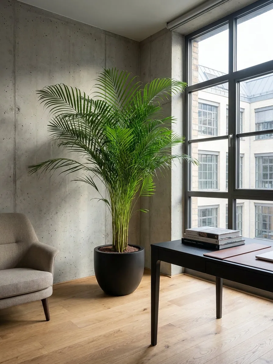 Areca palm in concrete office